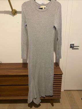 MICHAEL Michael Kors Light Gray Ribbed Long Sleeve Knit Dress